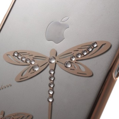 Apple iPhone 6 (6s) X-Fitted Crystal Dragonfly Swarovski plastikinis skaidrus permatomas auksinis dėklas su kristalais / Priedai