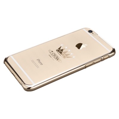 Apple iPhone 6 (6s) X-Fitted Crystal Icon Pro Crown Swarovski plastikinis skaidrus permatomas auksinis dėklas su kristalais / Pr