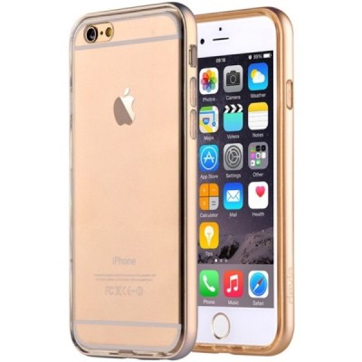 Apple iPhone 6 (6s) Devia Fresh plastikinis skaidrus permatomas dėklas su auksiniu rėmeliu / Priedai.lt