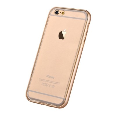 Apple iPhone 6 (6s) Devia Fresh plastikinis skaidrus permatomas dėklas su auksiniu rėmeliu / Priedai.lt