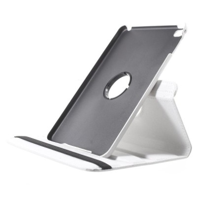 Apple iPad mini 4 (iPad mini 2019) atverčiamas, sukamas 360 laipsnių, baltas odinis dėklas - stovas / Priedai.lt
