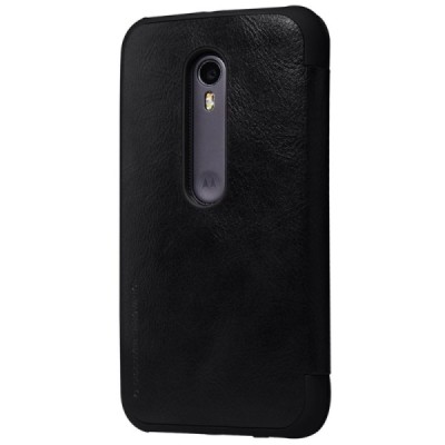 Prabangus „Nillkin“ Qin serijos juodas odinis atverčiamas Motorola Moto G 3 kartos (Gen 3) dėklas / Priedai.lt