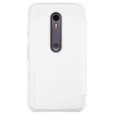 Prabangus „Nillkin“ Qin serijos baltas odinis atverčiamas Motorola Moto G 3 kartos (Gen 3) dėklas / Priedai.lt