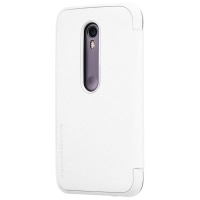 Prabangus „Nillkin“ Qin serijos baltas odinis atverčiamas Motorola Moto G 3 kartos (Gen 3) dėklas / Priedai.lt