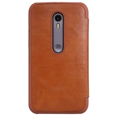 Prabangus „Nillkin“ Qin serijos rudas odinis atverčiamas Motorola Moto G 3 kartos (Gen 3) dėklas / Priedai.lt