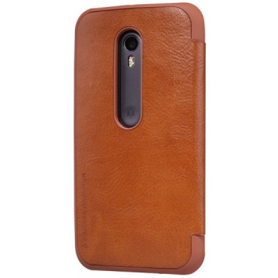 Prabangus „Nillkin“ Qin serijos rudas odinis atverčiamas Motorola Moto G 3 kartos (Gen 3) dėklas / Priedai.lt