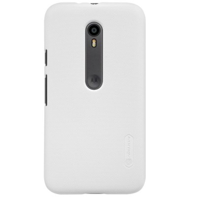 Motorola Moto G 3 kartos (Gen 3) Nillkin Frosted Shield baltas plastikinis dėklas + apsauginė ekrano plėvelė / Priedai.lt