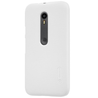 Motorola Moto G 3 kartos (Gen 3) Nillkin Frosted Shield baltas plastikinis dėklas + apsauginė ekrano plėvelė / Priedai.lt