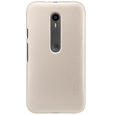 Motorola Moto G 3 kartos (Gen 3) Nillkin Frosted Shield auksinis plastikinis dėklas + apsauginė ekrano plėvelė / Priedai.lt