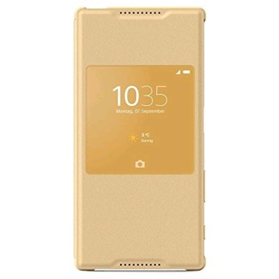 Oficialius Sony Xperia Z5 Style Cover Window auksinis atverčiamas dėklas SCR42 / Priedai.lt