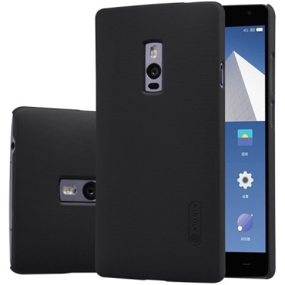 OnePlus 2 Two Nillkin Frosted Shield juodas plastikinis dėklas + apsauginė ekrano plėvelė / Priedai.lt