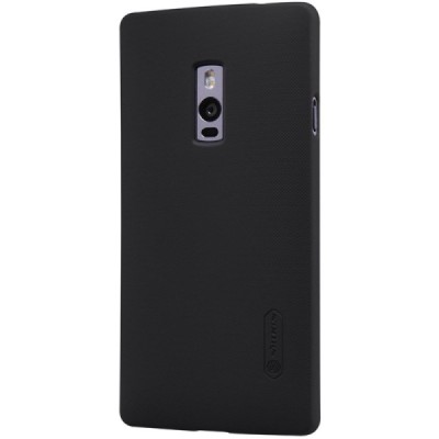 OnePlus 2 Two Nillkin Frosted Shield juodas plastikinis dėklas + apsauginė ekrano plėvelė / Priedai.lt