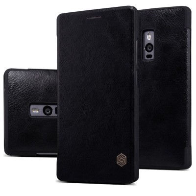 Prabangus „Nillkin“ Qin serijos juodas odinis atverčiamas OnePlus 2 (Two) dėklas - knygutė / Priedai.lt