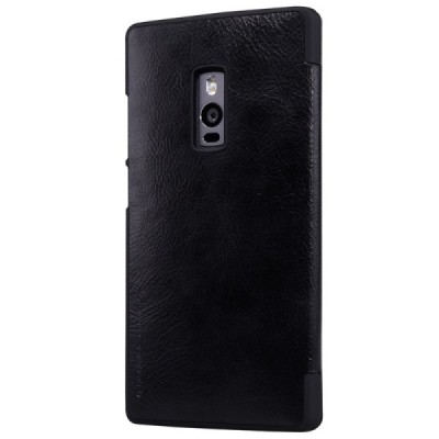 Prabangus „Nillkin“ Qin serijos juodas odinis atverčiamas OnePlus 2 (Two) dėklas - knygutė / Priedai.lt