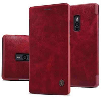 Prabangus „Nillkin“ Qin serijos raudonas odinis atverčiamas OnePlus 2 (Two) dėklas - knygutė / Priedai.lt