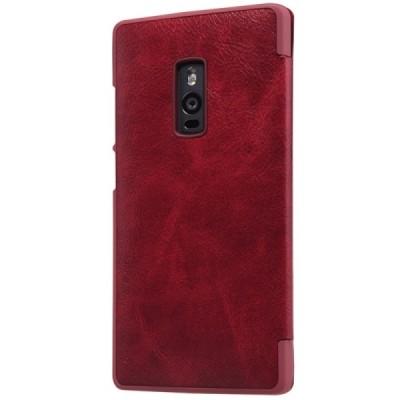 Prabangus „Nillkin“ Qin serijos raudonas odinis atverčiamas OnePlus 2 (Two) dėklas - knygutė / Priedai.lt
