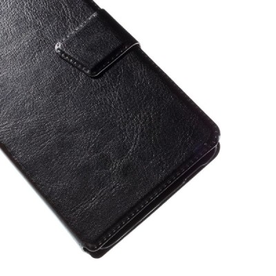 HTC Desire 626 atverčiamas juodas odinis dėklas - piniginė / Priedai.lt