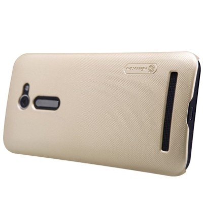 Asus Zenfone 2 5.0 (ZE500CL) Nillkin Frosted Shield auksinis plastikinis dėklas + apsauginė ekrano plėvelė / Priedai.lt