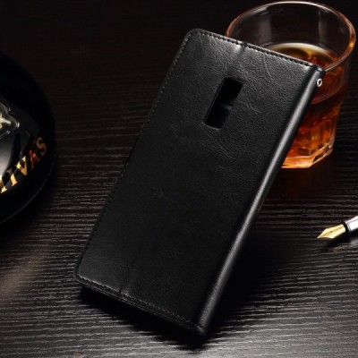 OnePlus 2 (Two) atverčiamas juodas odinis dėklas - piniginė / Priedai.lt