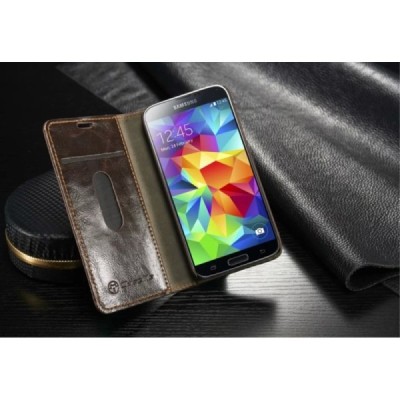 Samsung Galaxy S5 mini (G800) „CaseMe“ solidus atverčiamas rudas odinis dėklas - knygutė / Priedai.lt