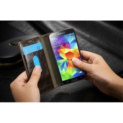 Samsung Galaxy S5 mini (G800) „CaseMe“ solidus atverčiamas rudas odinis dėklas - knygutė / Priedai.lt