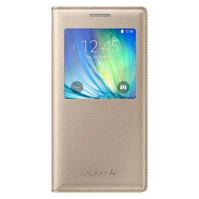 Samsung Galaxy A5 S View Cover atverčiamas auksinis odinis dėklas / Priedai.lt