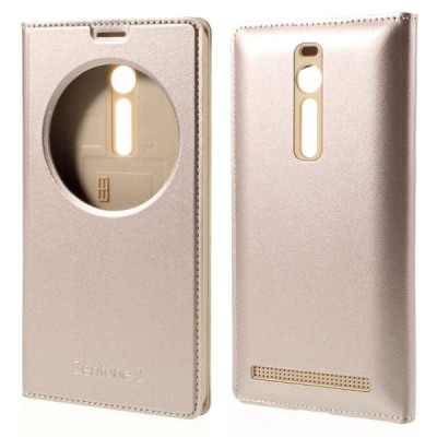 Asus Zenfone 2 5.5 (ZE550ML, ZE551ML) auksini odinis atverčiamas „Smart Window“ dėklas su langeliu / Priedai.lt