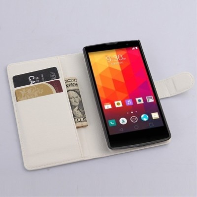 LG G4c (H525) atverčiamas baltas odinis Litchi dėklas - piniginė / Priedai.lt