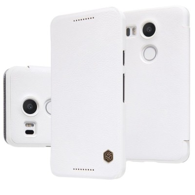 Prabangus „Nillkin“ Qin serijos baltas odinis atverčiamas LG Nexus 5X dėklas / Priedai.lt