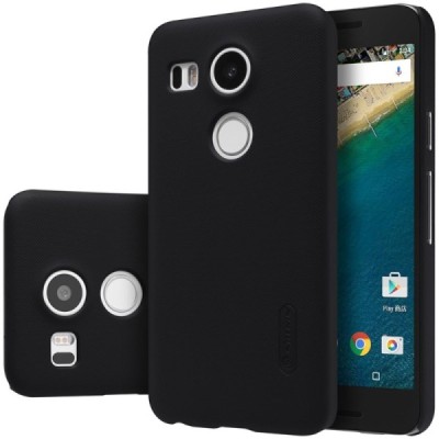 LG Nexus 5X Nillkin Frosted Shield juodas plastikinis dėklas + apsauginė ekrano plėvelė / Priedai.lt
