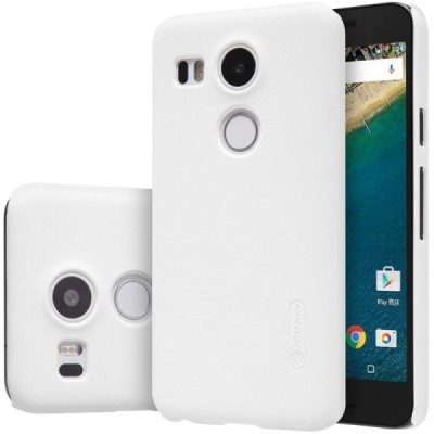 LG Nexus 5X Nillkin Frosted Shield baltas plastikinis dėklas + apsauginė ekrano plėvelė / Priedai.lt