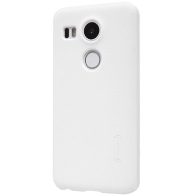 LG Nexus 5X Nillkin Frosted Shield baltas plastikinis dėklas + apsauginė ekrano plėvelė / Priedai.lt