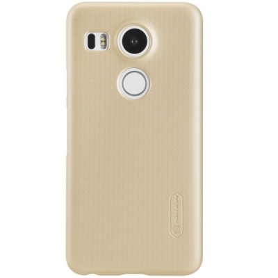 LG Nexus 5X Nillkin Frosted Shield auksinis plastikinis dėklas + apsauginė ekrano plėvelė / Priedai.lt