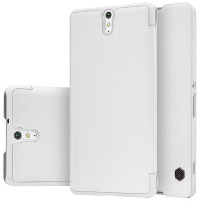 Prabangus „Nillkin“ Qin serijos baltas odinis atverčiamas Sony Xperia C5 Ultra dėklas / Priedai.lt