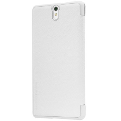 Prabangus „Nillkin“ Qin serijos baltas odinis atverčiamas Sony Xperia C5 Ultra dėklas / Priedai.lt