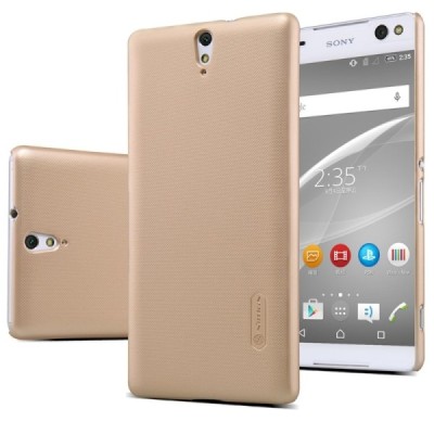 Sony Xperia C5 Ultra Nillkin Frosted Shield auksinis plastikinis dėklas + apsauginė ekrano plėvelė / Priedai.lt