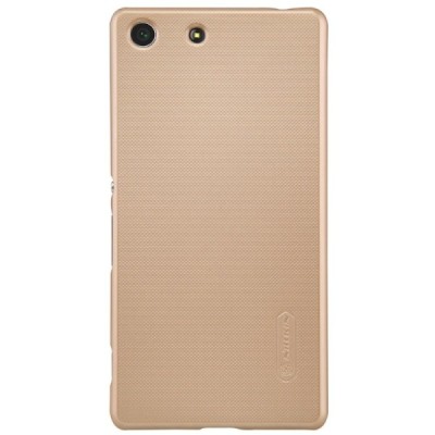 Sony Xperia M5 Nillkin Frosted Shield auksinis plastikinis dėklas + apsauginė ekrano plėvelė / Priedai.lt