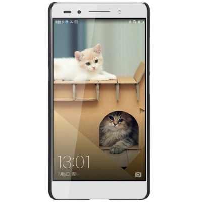 Huawei Honor 7 Nillkin Frosted Shield juodas plastikinis dėklas + apsauginė ekrano plėvelė / Priedai.lt