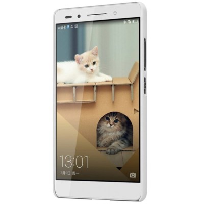 Huawei Honor 7 Nillkin Frosted Shield baltas plastikinis dėklas + apsauginė ekrano plėvelė / Priedai.lt
