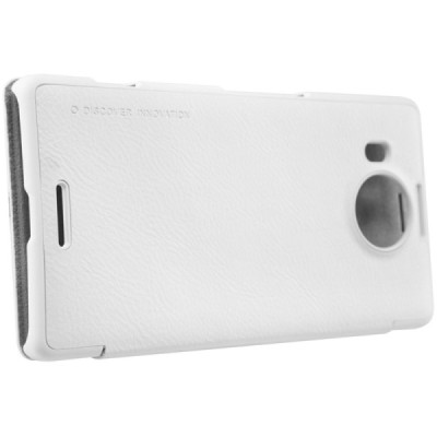 Prabangus „Nillkin“ Qin serijos baltas odinis atverčiamas Microsoft Lumia 950 XL dėklas / Priedai.lt