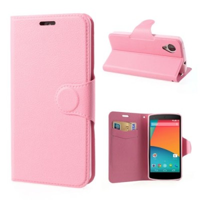 Atverčiamas rožinis LG Nexus 5 E980 dėklas - piniginė / Priedai.lt