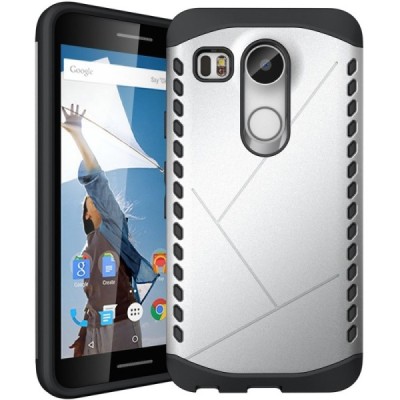 Sustiprintos apsaugos LG Nexus 5X sidabrinis kieto silikono (TPU) ir plastiko dėklas / Priedai.lt