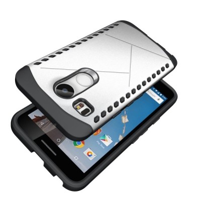 Sustiprintos apsaugos LG Nexus 5X sidabrinis kieto silikono (TPU) ir plastiko dėklas / Priedai.lt
