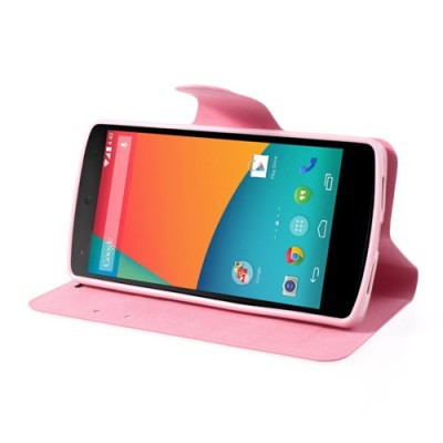 Atverčiamas rožinis LG Nexus 5 E980 dėklas - piniginė / Priedai.lt