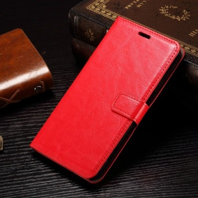 Microsoft Lumia 950 XL atverčiamas raudonas odinis dėklas - piniginė / Priedai.lt