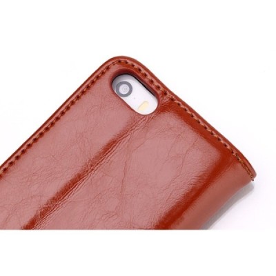 Apple iPhone SE (5, 5s) solidus atverčiamas rudas odinis dėklas - knygutė / Priedai.lt