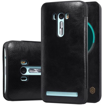 Prabangus „Nillkin“ Qin serijos juodas odinis atverčiamas Asus Zenfone Selfie (ZD551KL) dėklas - knygutė / Priedai.lt