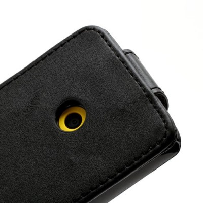Juodas odinis atverčiamas Nokia Lumia 520 dėklas (dėkliukas) / Priedai.lt