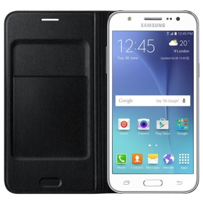 Samsung Galaxy J5 originalus Flip Wallet Cover atverčiamas juodas odinis dėklas - piniginė / Priedai.lt