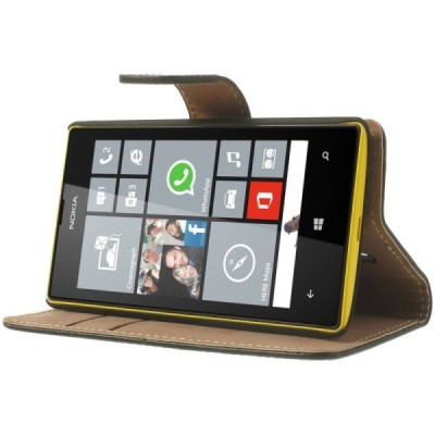 Juodas odinis atverčiamas Nokia Lumia 520 dėklas - piniginė / Priedai.lt